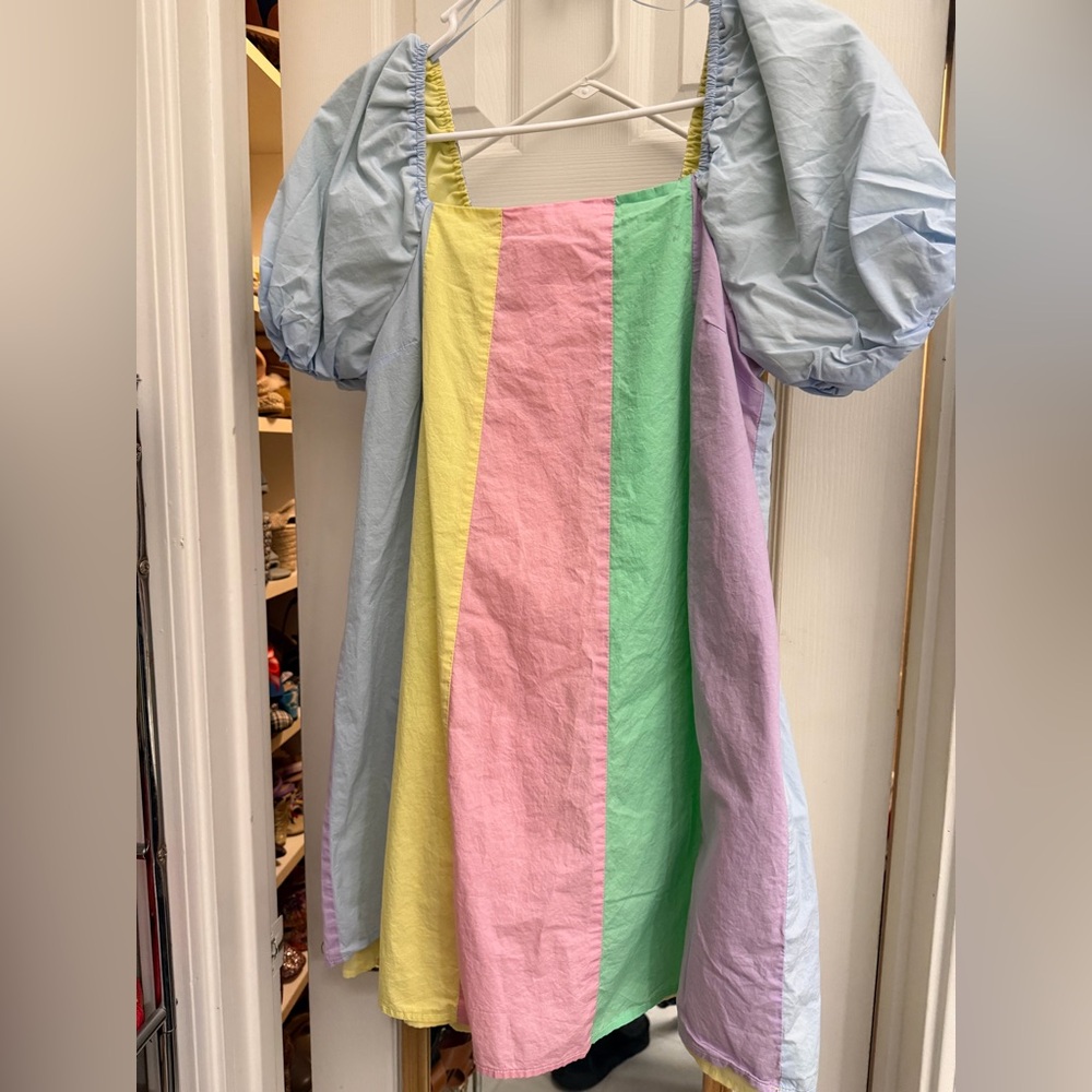 English Factory Pastel Rainbow Stripe Mini Dress
